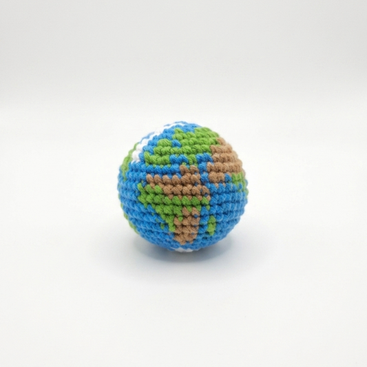 Pelota antiestrés tejida a crochet del Planeta Tierra