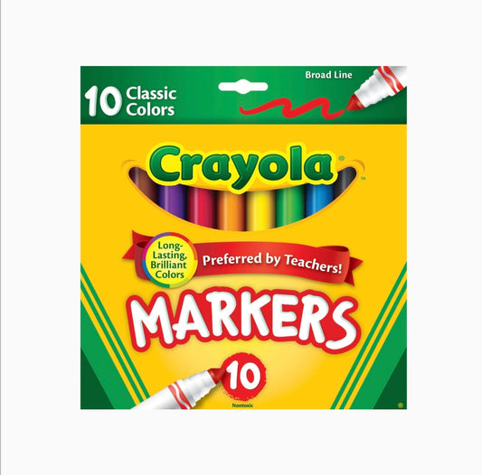 Marcadores gruesos Crayola, 10 piezas, útiles escolares para niños 3+, no tóxicos