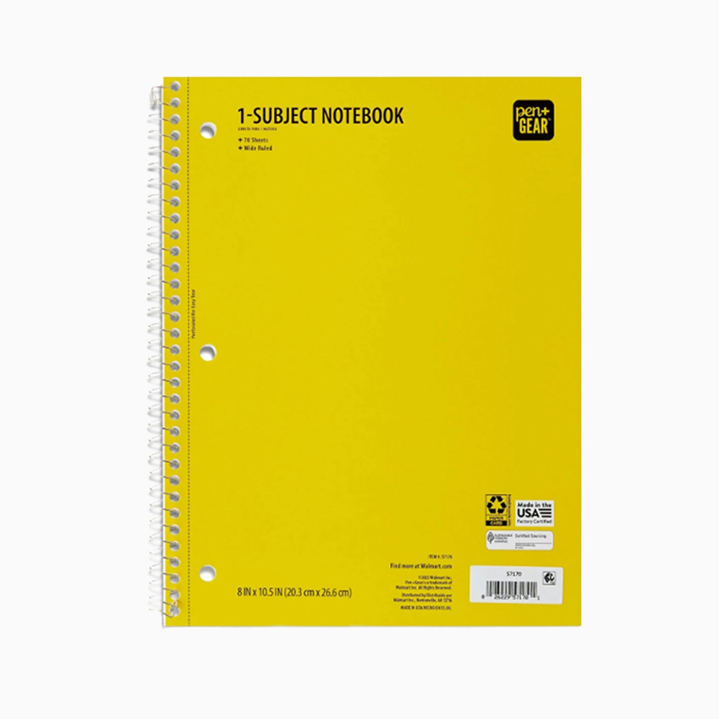 Cuaderno de 1 Materia con Renglones Anchos Pen+Gear, 8” x 10.5”, 70 Hojas