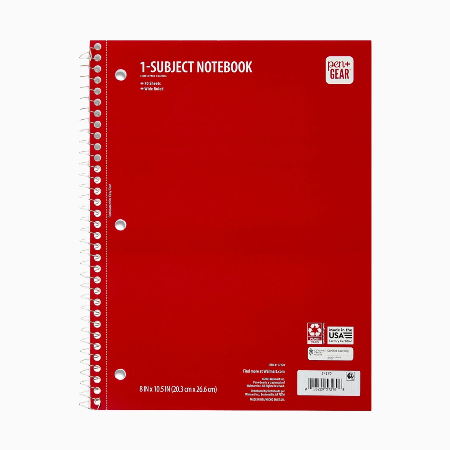 Cuaderno de 1 Materia con Renglones Anchos Pen+Gear, 8” x 10.5”, 70 Hojas