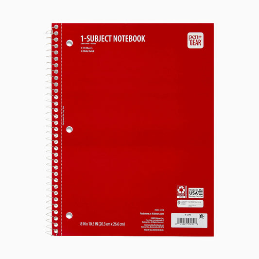 Cuaderno de 1 Materia con Renglones Anchos Pen+Gear, 8” x 10.5”, 70 Hojas